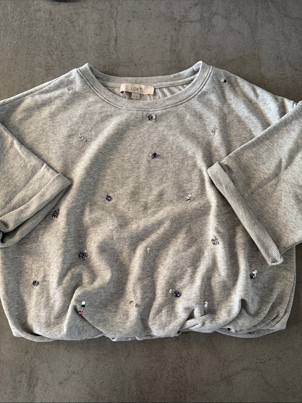 LOFT Bubble Hem Embellished Shortsleeve Sweatshirt